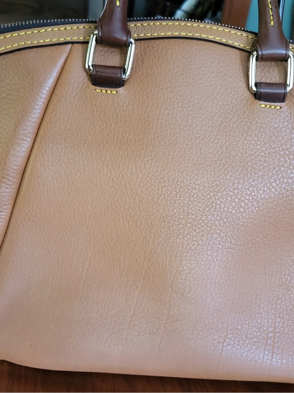 Dooney & Bourke Samba Pebbled Leather Satchel • Natural/Chestnut Crossbody